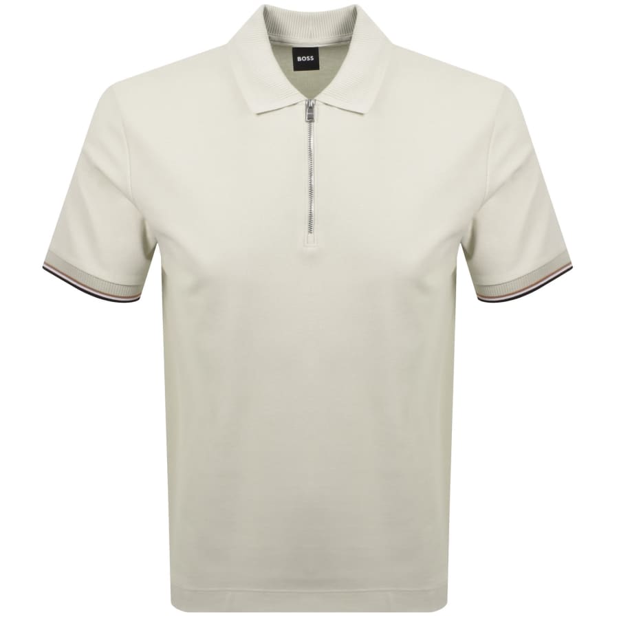Image number 1 for BOSS Zip Placket Polo T Shirt Light Beige