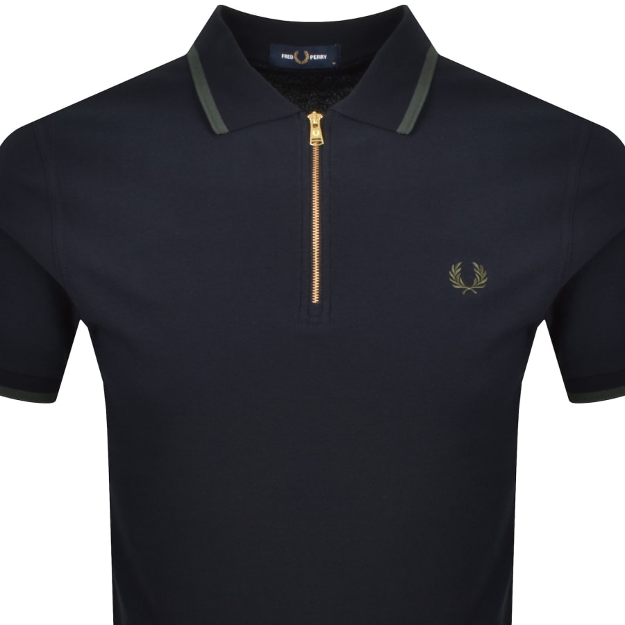 Image number 2 for Fred Perry Zip Neck Crepe Polo T Shirt Navy