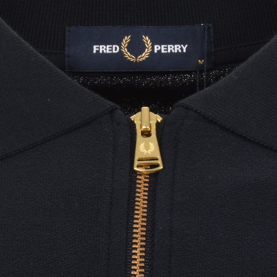 Image number 4 for Fred Perry Zip Neck Crepe Polo T Shirt Navy