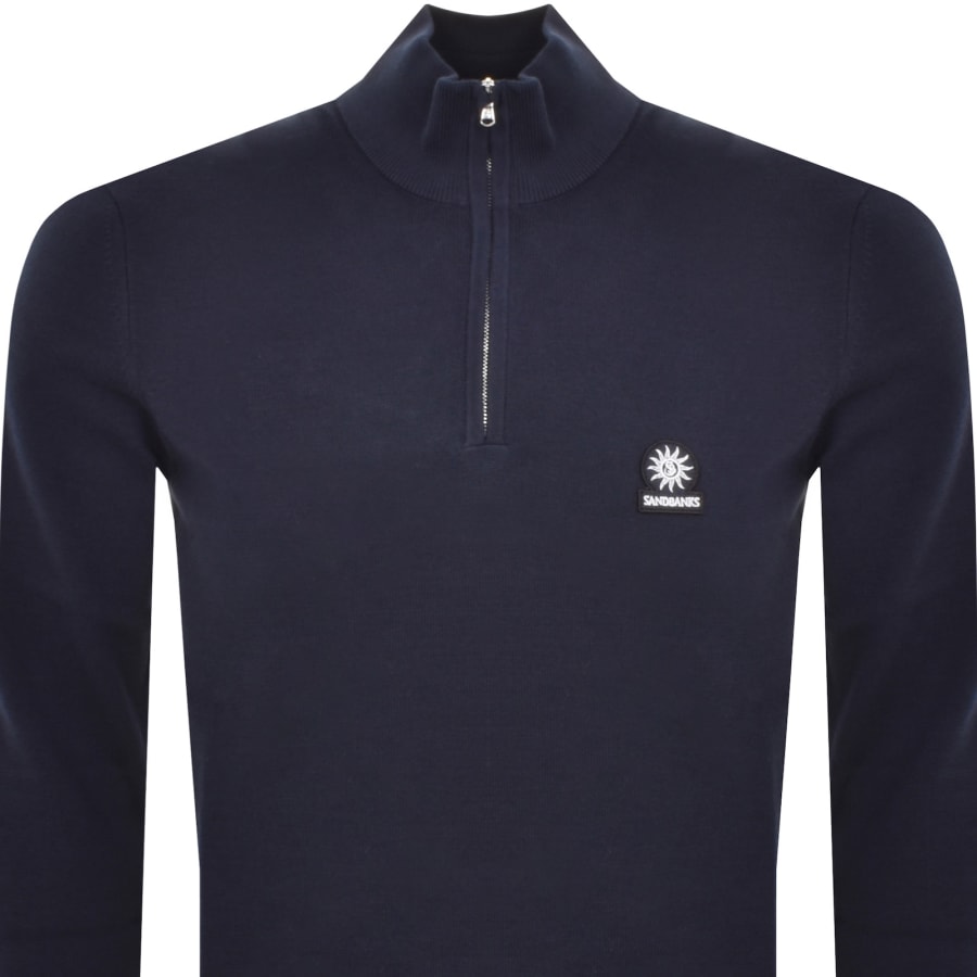 Image number 2 for Sandbanks Fine Gauge Quarter Zip Jumper Navy