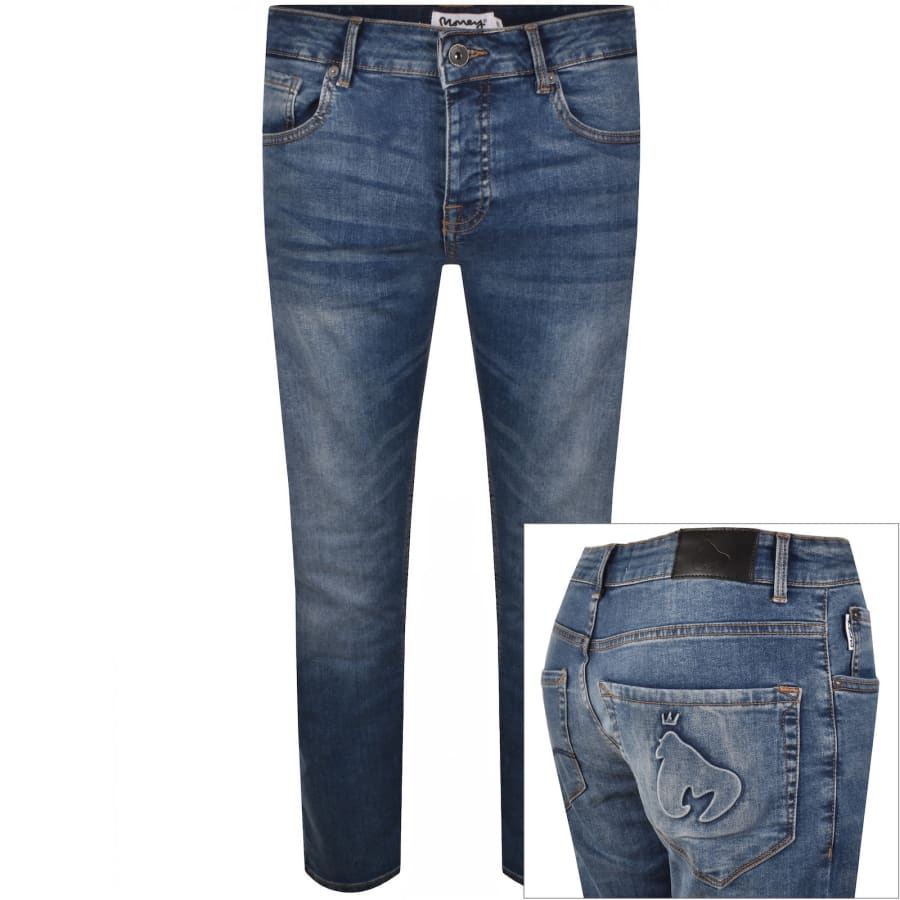 Image number 1 for Money Ape Embossed Mid Wash Jeans Blue