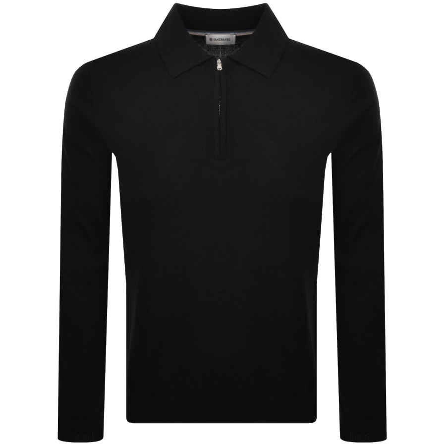 Image number 2 for Sandbanks Knitted Quarter Zip Polo T Shirt Black