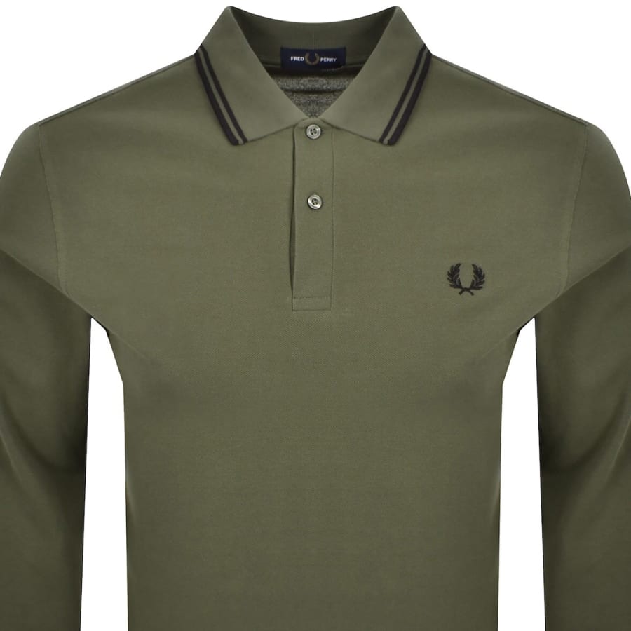 Image number 2 for Fred Perry Long Sleeved Polo T Shirt Green