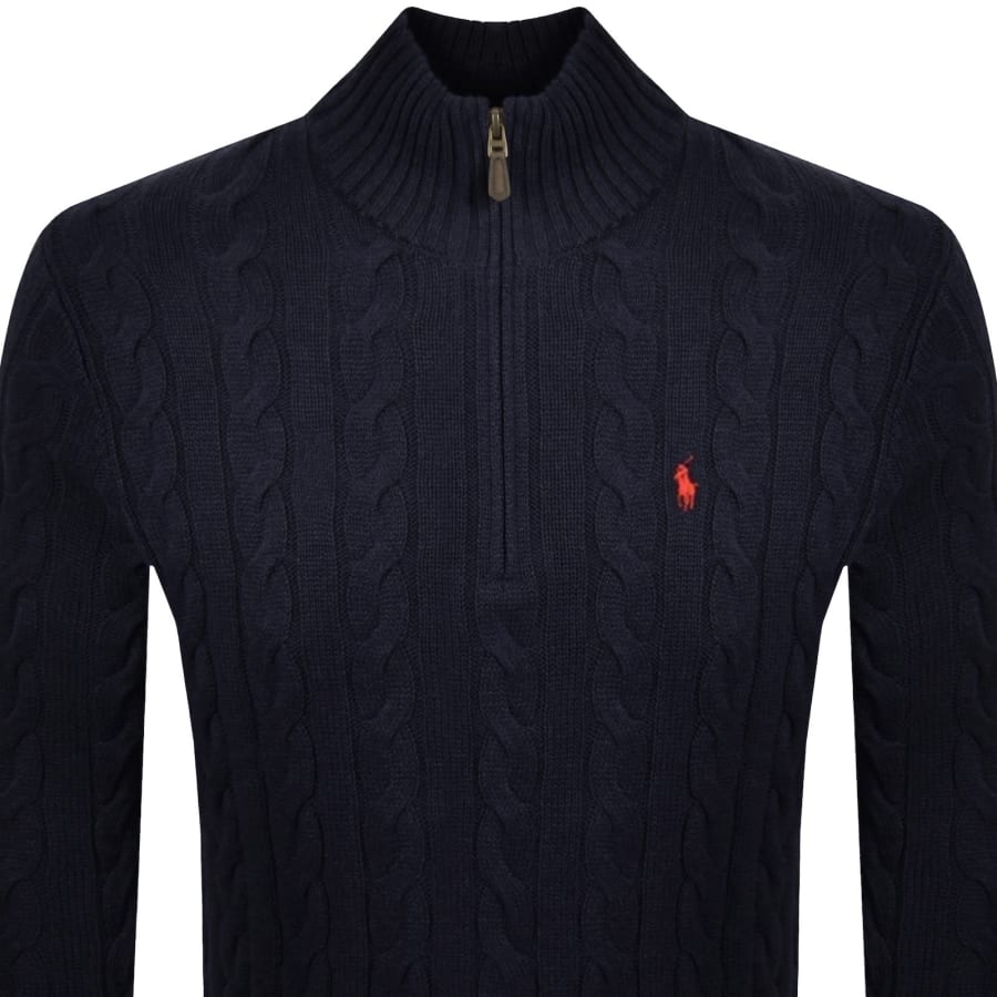 Image number 2 for Ralph Lauren Half Zip Cable Knit Jumper Navy