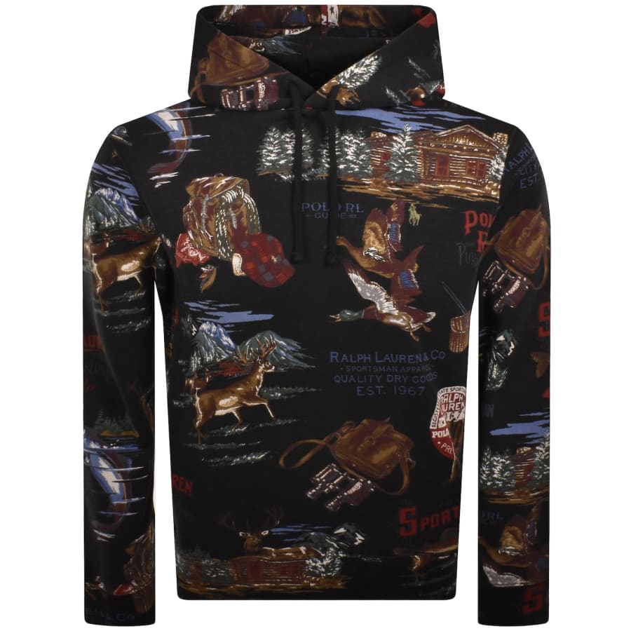 Image number 1 for Ralph Lauren All Over Print Hoodie Black