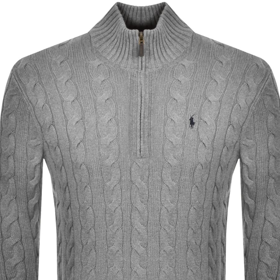 Image number 2 for Ralph Lauren Half Zip Cable Knit Jumper Grey