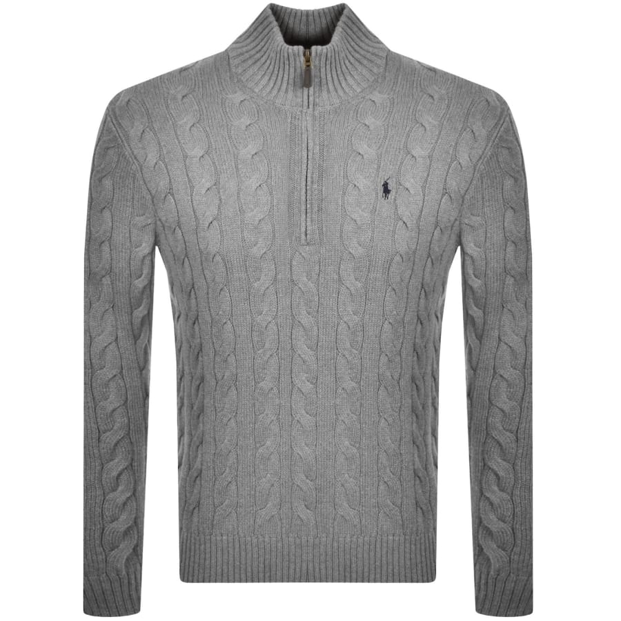 Image number 1 for Ralph Lauren Half Zip Cable Knit Jumper Grey