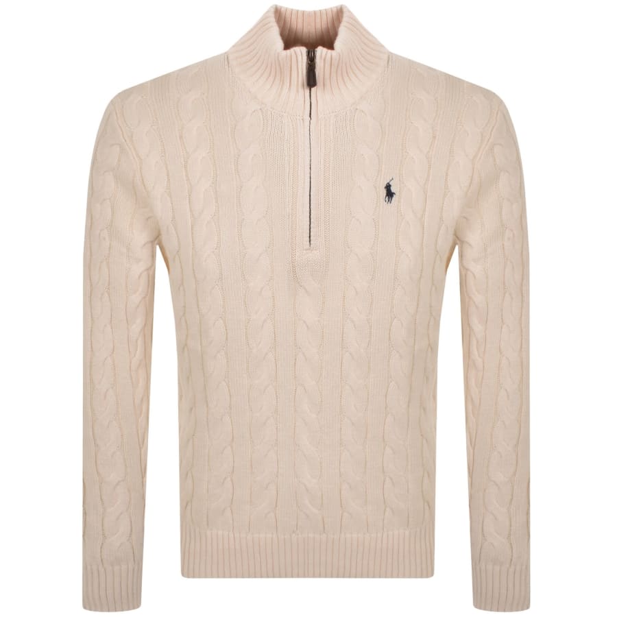Image number 1 for Ralph Lauren Half Zip Cable Knit Jumper Cream