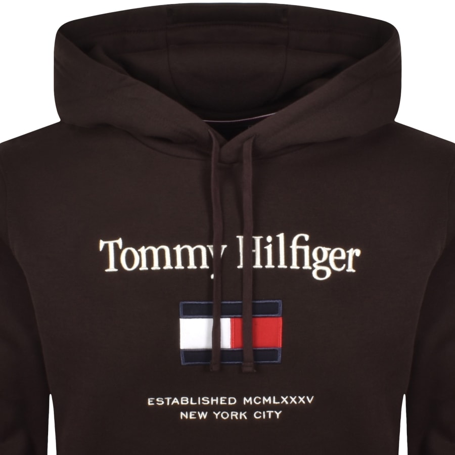 Image number 2 for Tommy Hilfiger Embroidered Flag Hoodie Brown