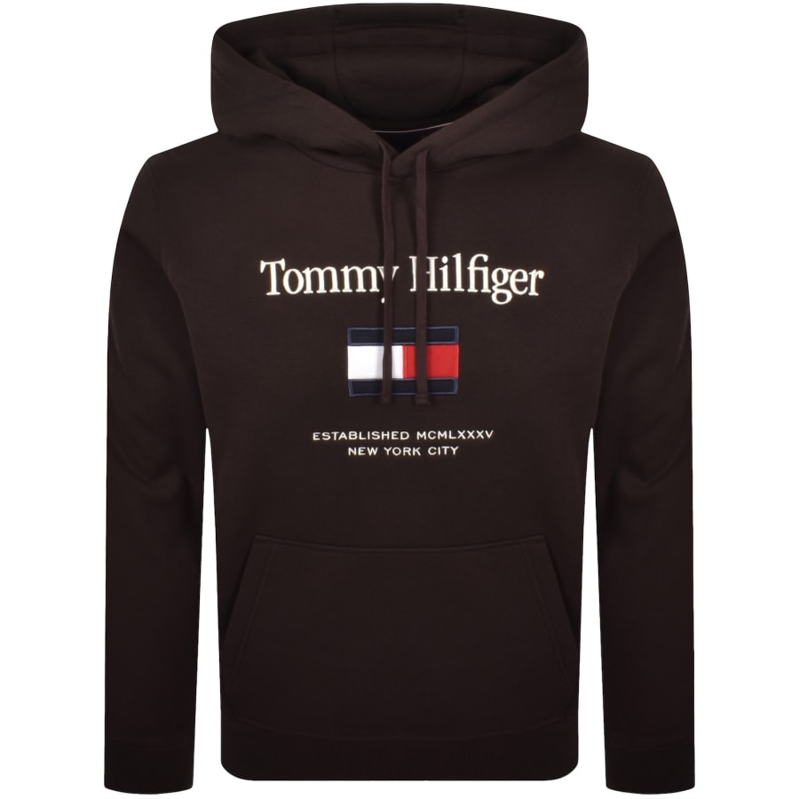 Image number 1 for Tommy Hilfiger Embroidered Flag Hoodie Brown