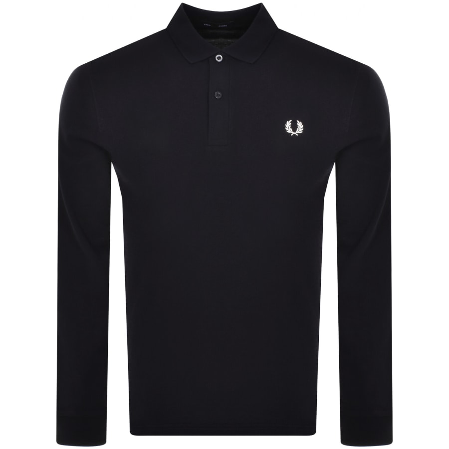 Image number 1 for Fred Perry Long Sleeved Pique Polo T Shirt Navy