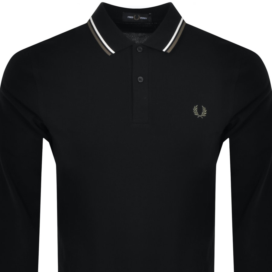 Image number 2 for Fred Perry Long Sleeved Polo T Shirt Black