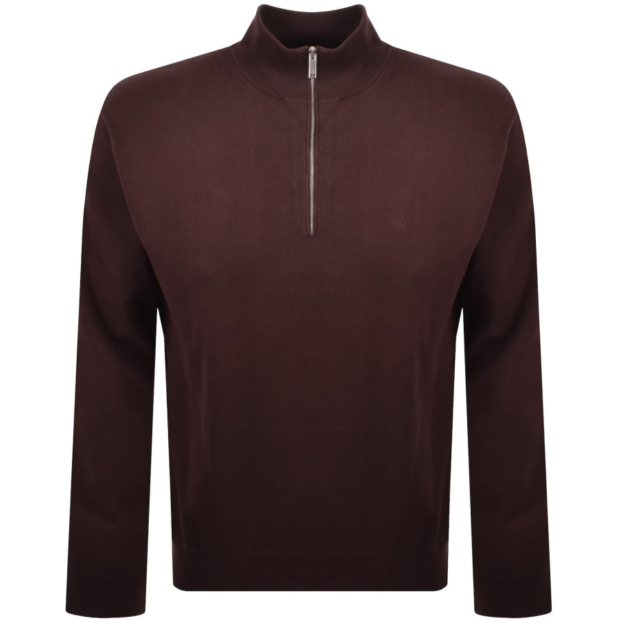 Image number 1 for Calvin Klein Quarter Zip Jumper Brown