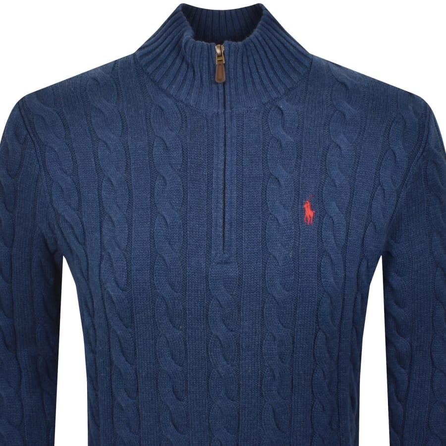 Image number 2 for Ralph Lauren Half Zip Cable Knit Jumper Blue