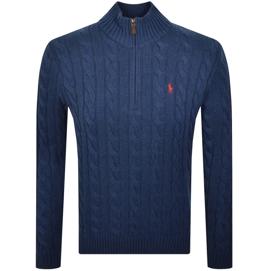 Image number 1 for Ralph Lauren Half Zip Cable Knit Jumper Blue