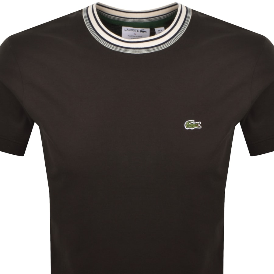 Image number 2 for Lacoste Tipped Crew Neck Logo T Shirt Brown
