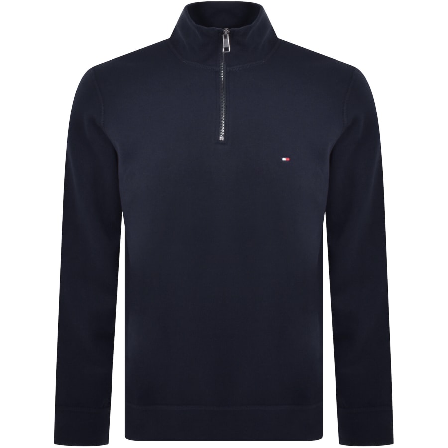 Image number 1 for Tommy Hilfiger Quarter Zip Fleece Sweatshirt Navy
