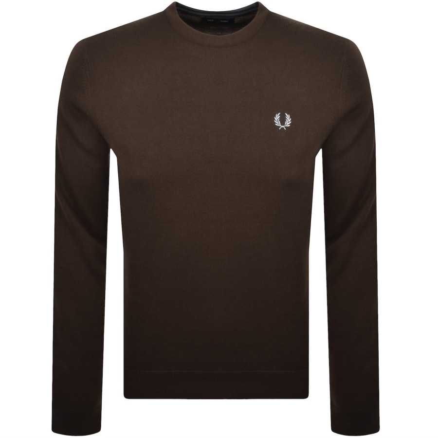 Image number 1 for Fred Perry Classic Crew Neck Knit Jumper Brown