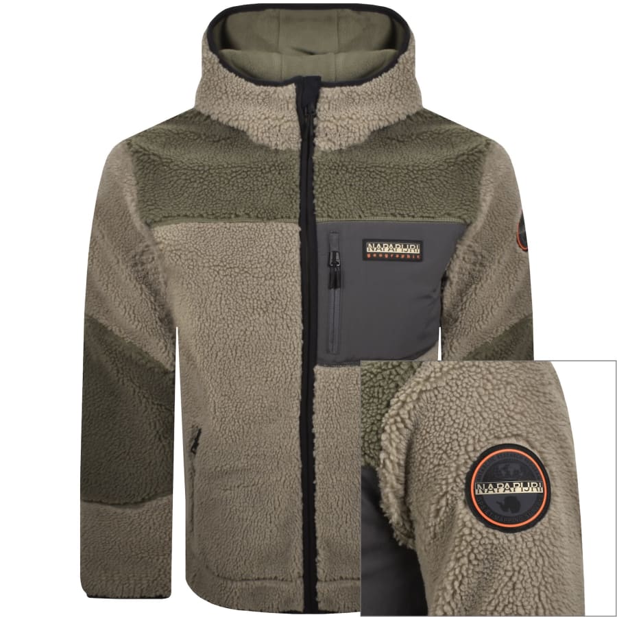 Image number 1 for Napapijri Yupik Full Zip Fleece Hoodie Beige