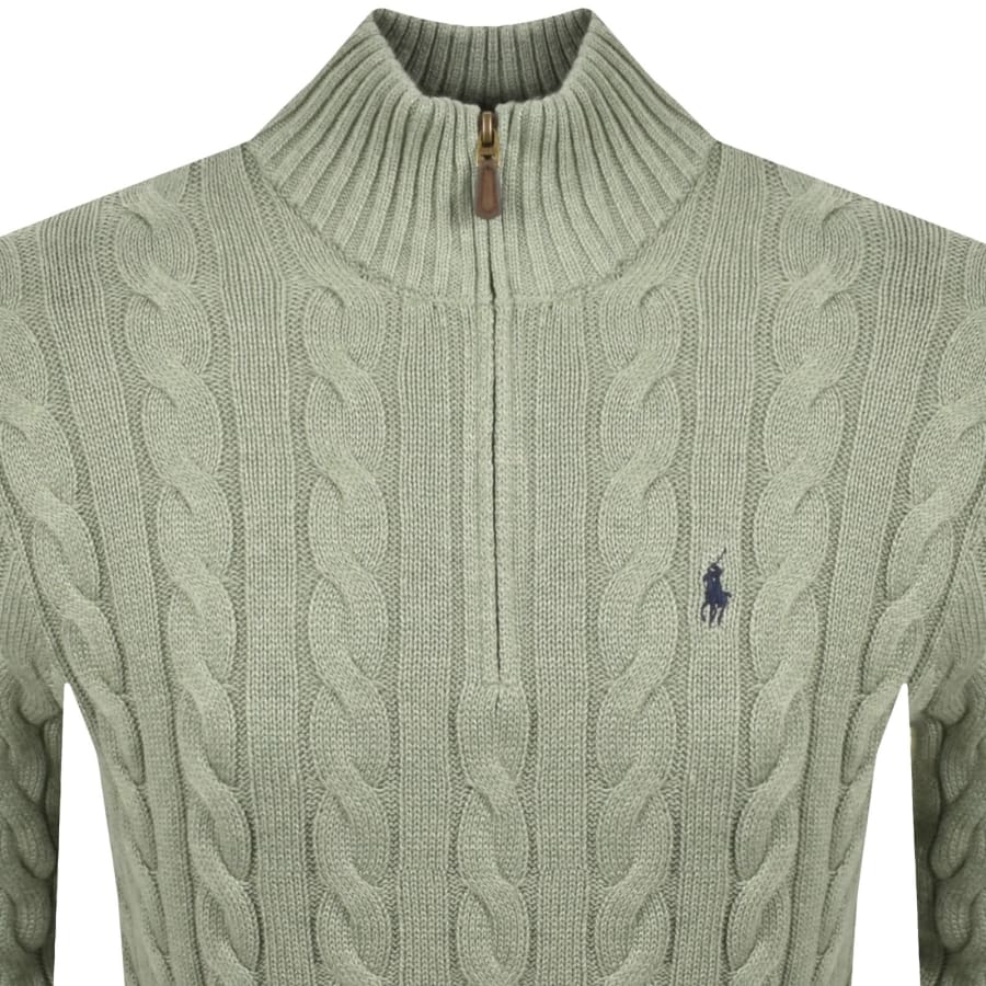 Image number 2 for Ralph Lauren Half Zip Cable Knit Jumper Green