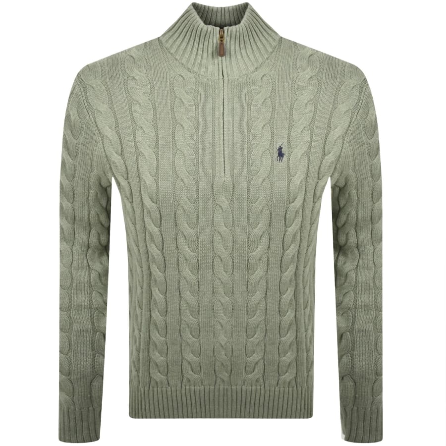 Image number 1 for Ralph Lauren Half Zip Cable Knit Jumper Green