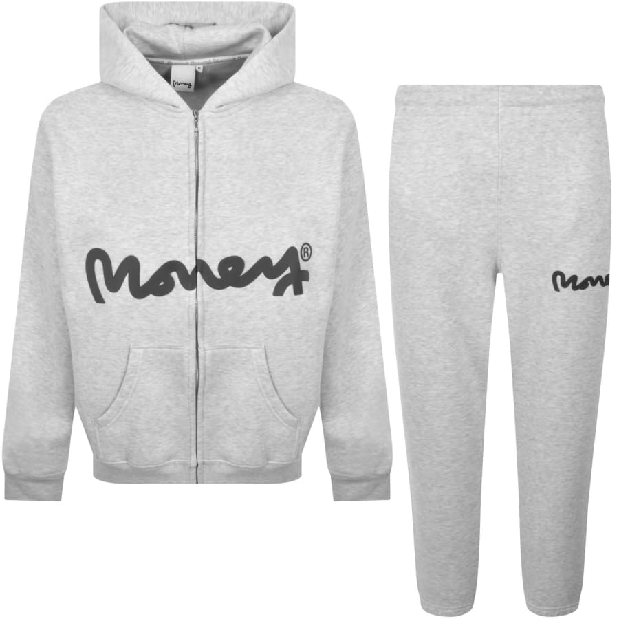 Image number 1 for Money Heavyweight Zip Hooded Tracksuit Grey