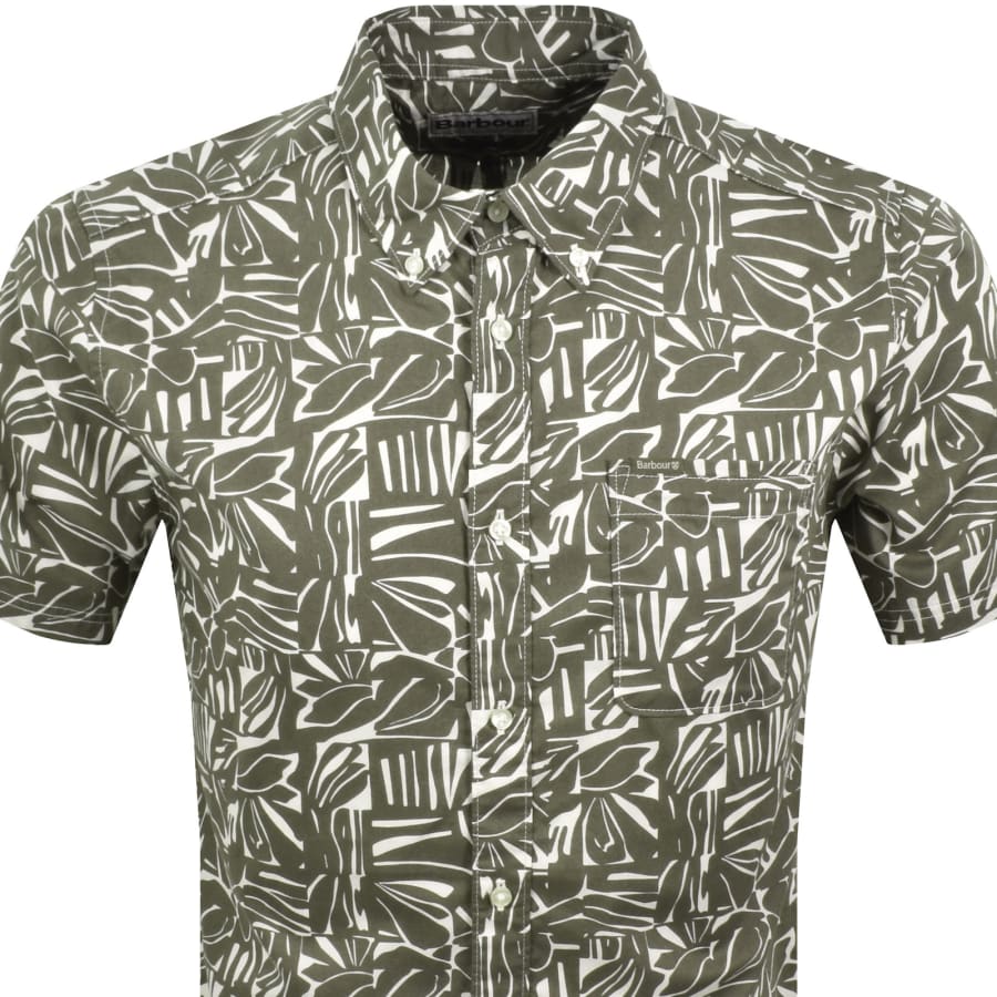 Image number 2 for Barbour Orton Print Summer Shirt Olive Green