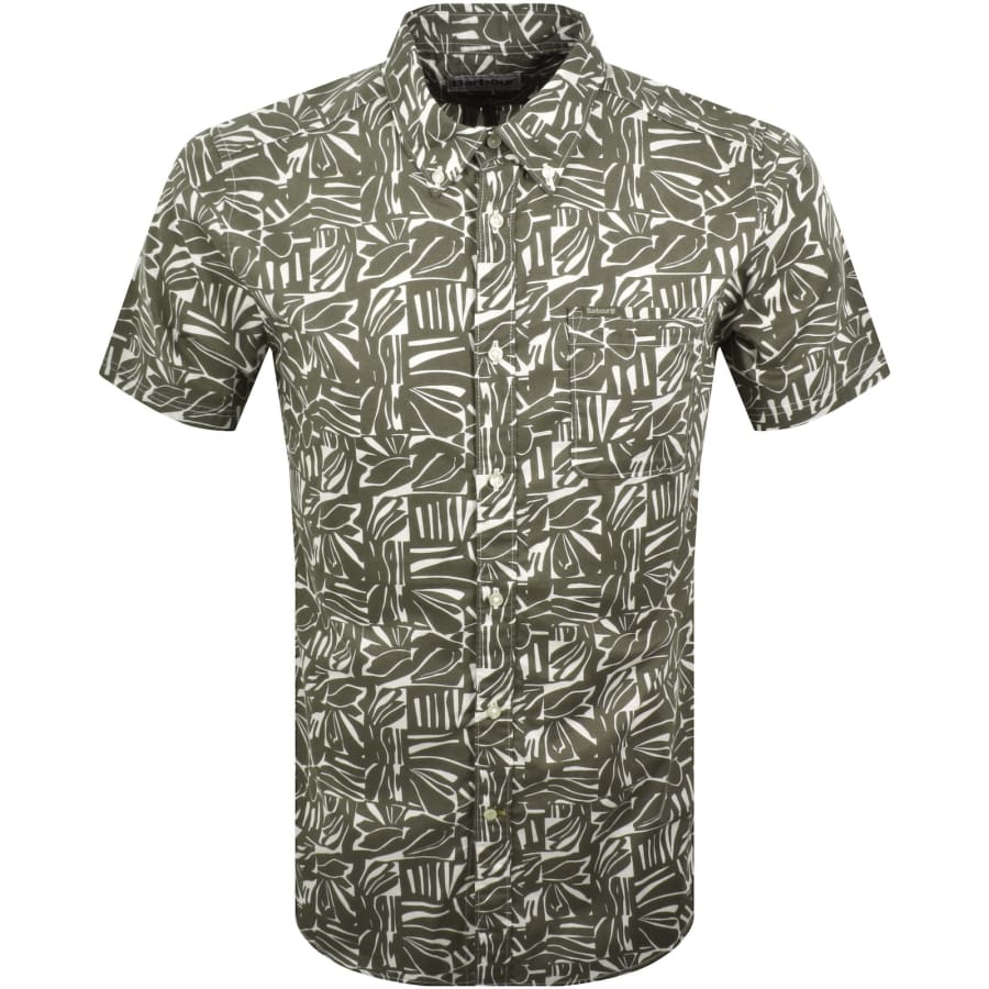 Image number 1 for Barbour Orton Print Summer Shirt Olive Green