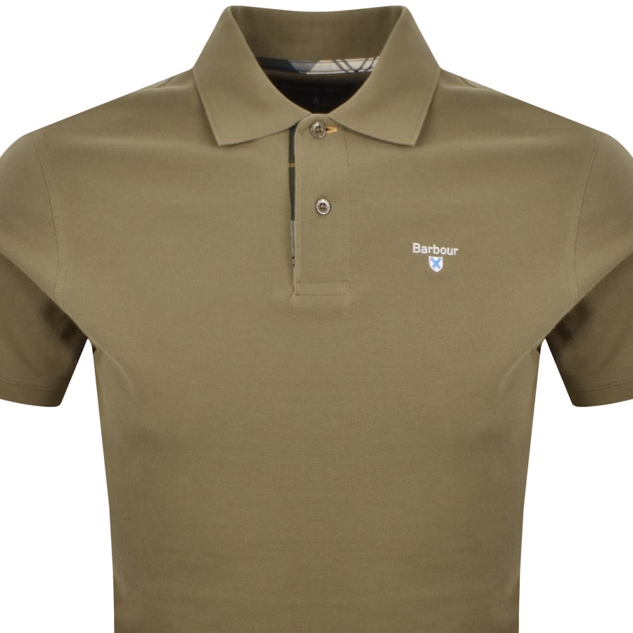 Image number 2 for Barbour Tartan Pique Polo T Shirt Clay Green