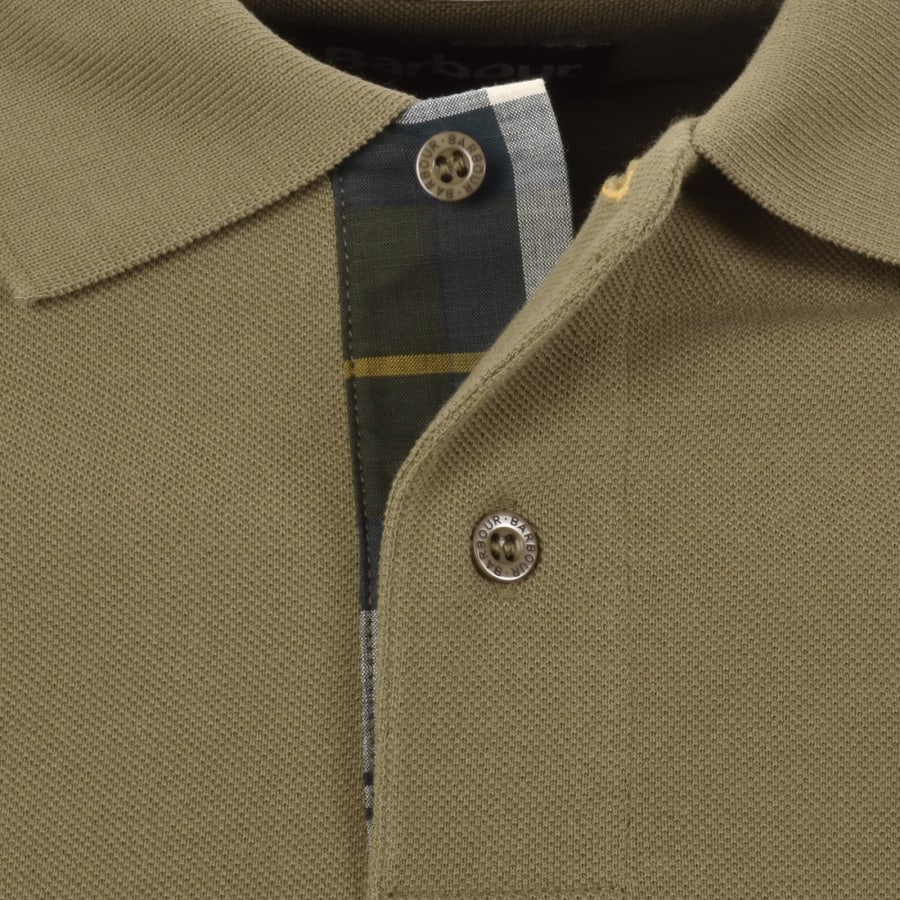 Image number 4 for Barbour Tartan Pique Polo T Shirt Clay Green