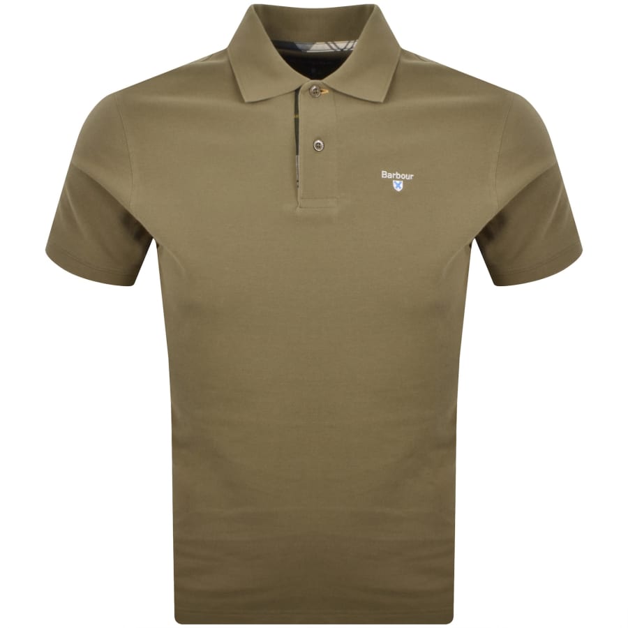Image number 1 for Barbour Tartan Pique Polo T Shirt Clay Green