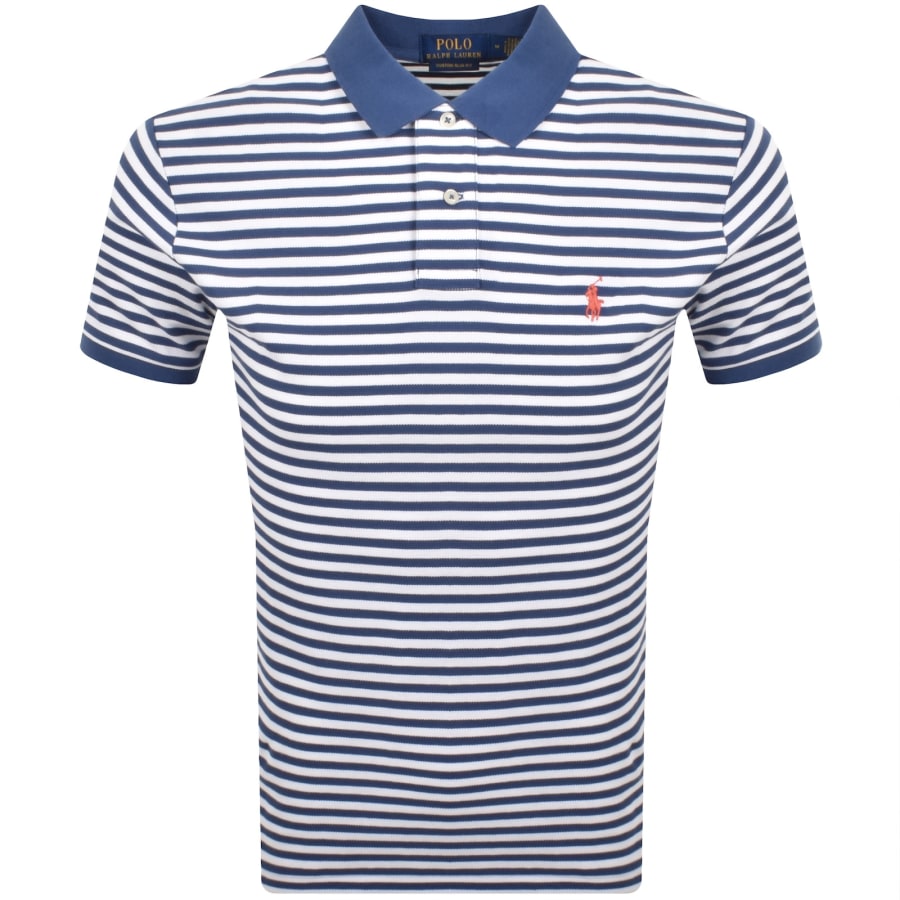 Image number 1 for Ralph Lauren Stripe Polo T Shirt Blue