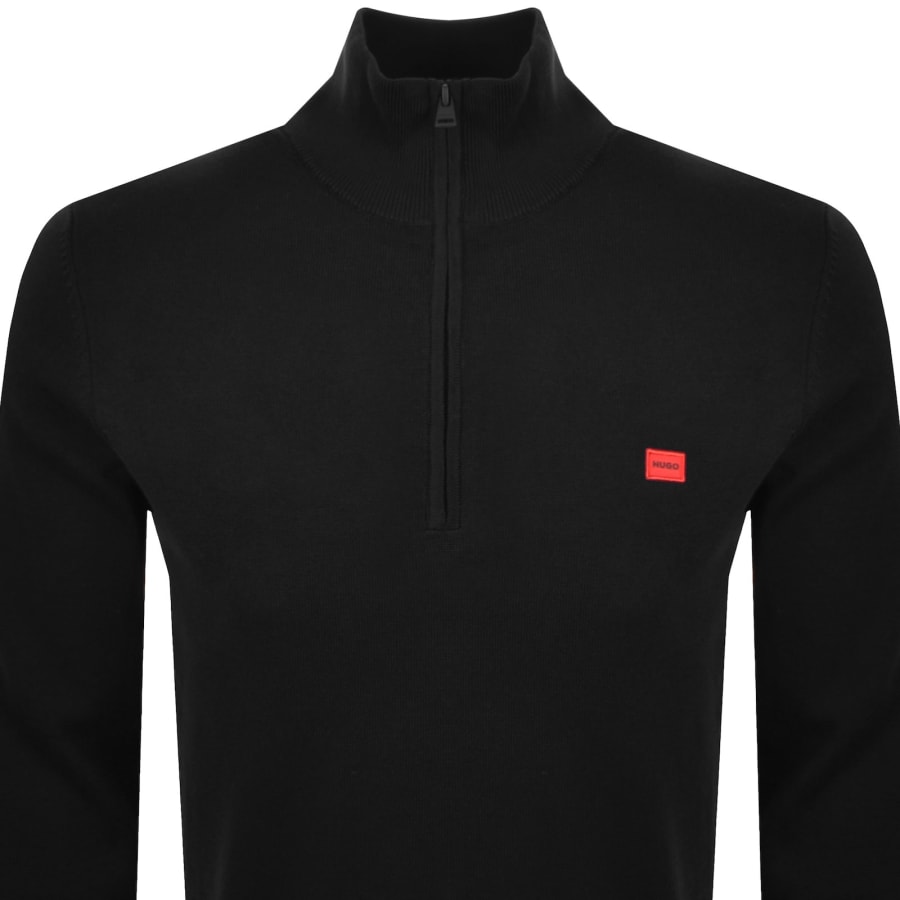 Image number 2 for HUGO San Quintus Half Zip Knit Jumper Black