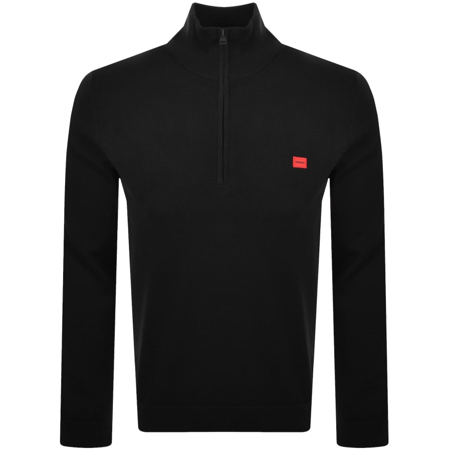 Image number 1 for HUGO San Quintus Half Zip Knit Jumper Black
