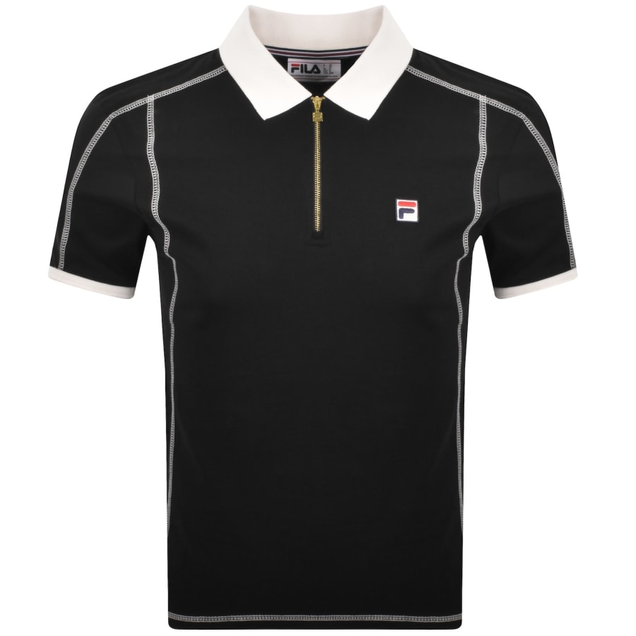 Image number 1 for Fila Flat Lock Detail Zip Polo T Shirt Black