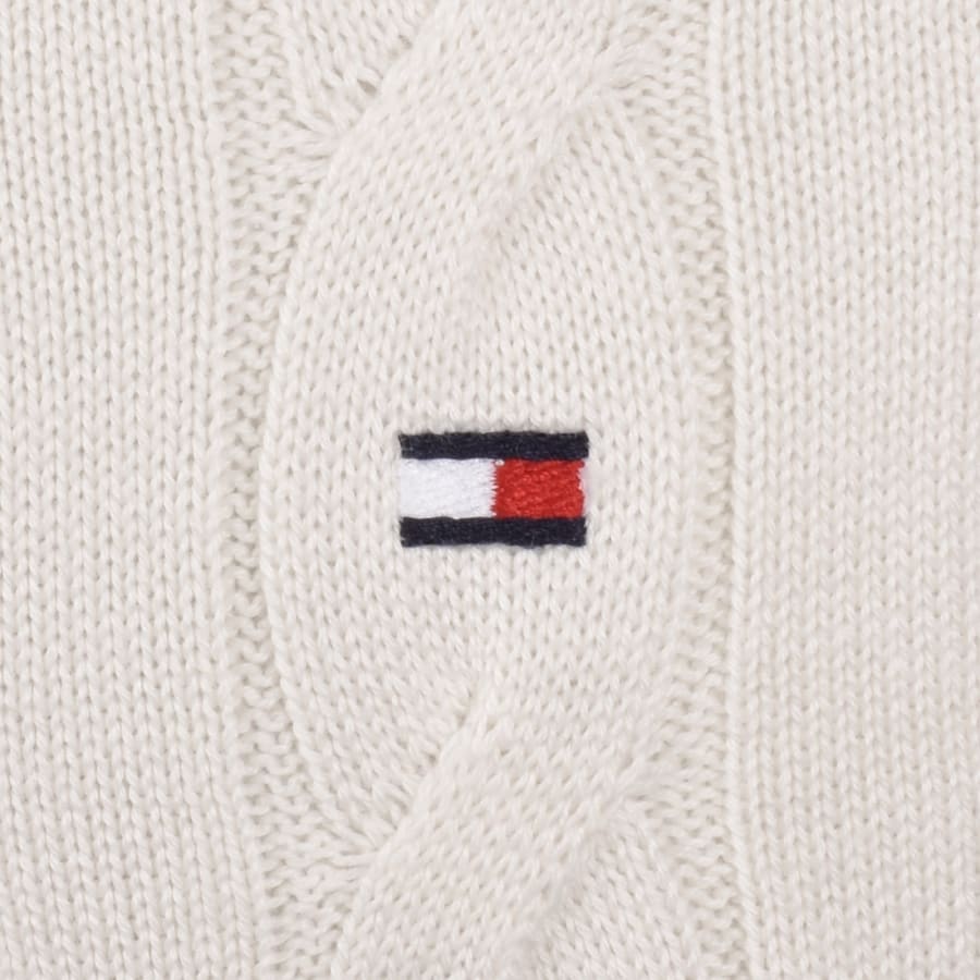 Image number 3 for Tommy Hilfiger Quarter Zip Cable Knit Jumper Cream