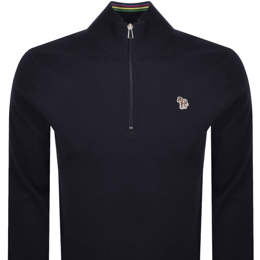 Image number 2 for Paul Smith Half Zip Knit Jumper Blue