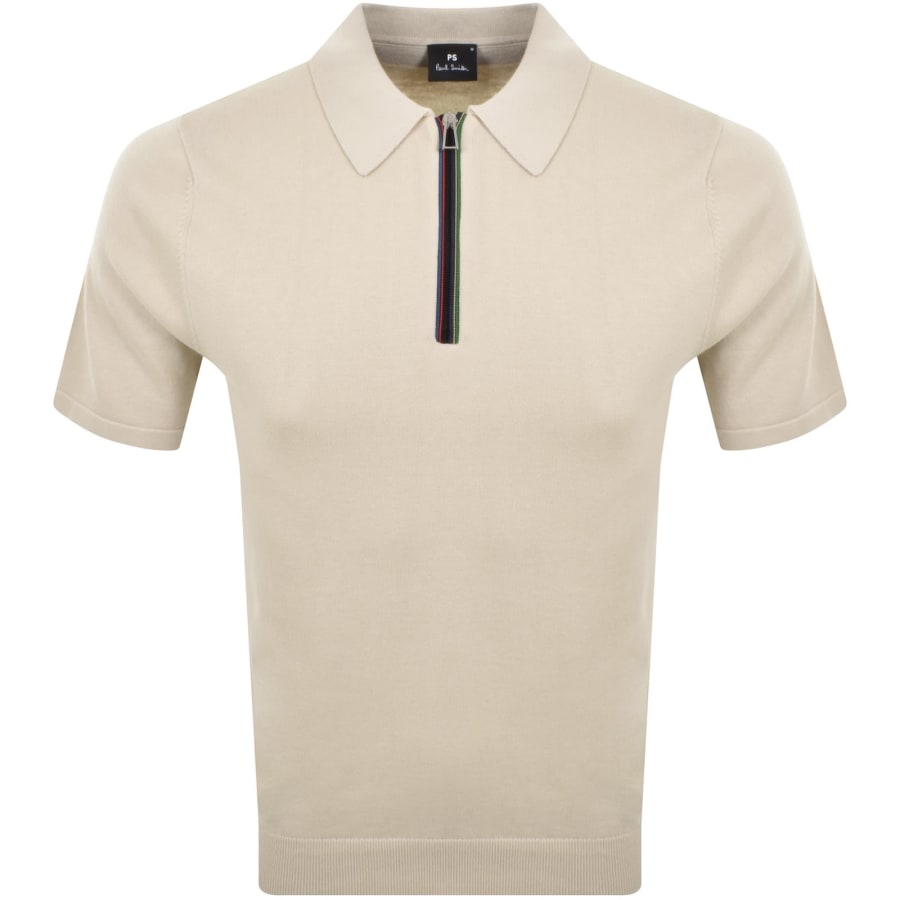 Image number 1 for Paul Smith Half Zip Polo T Shirt Cream