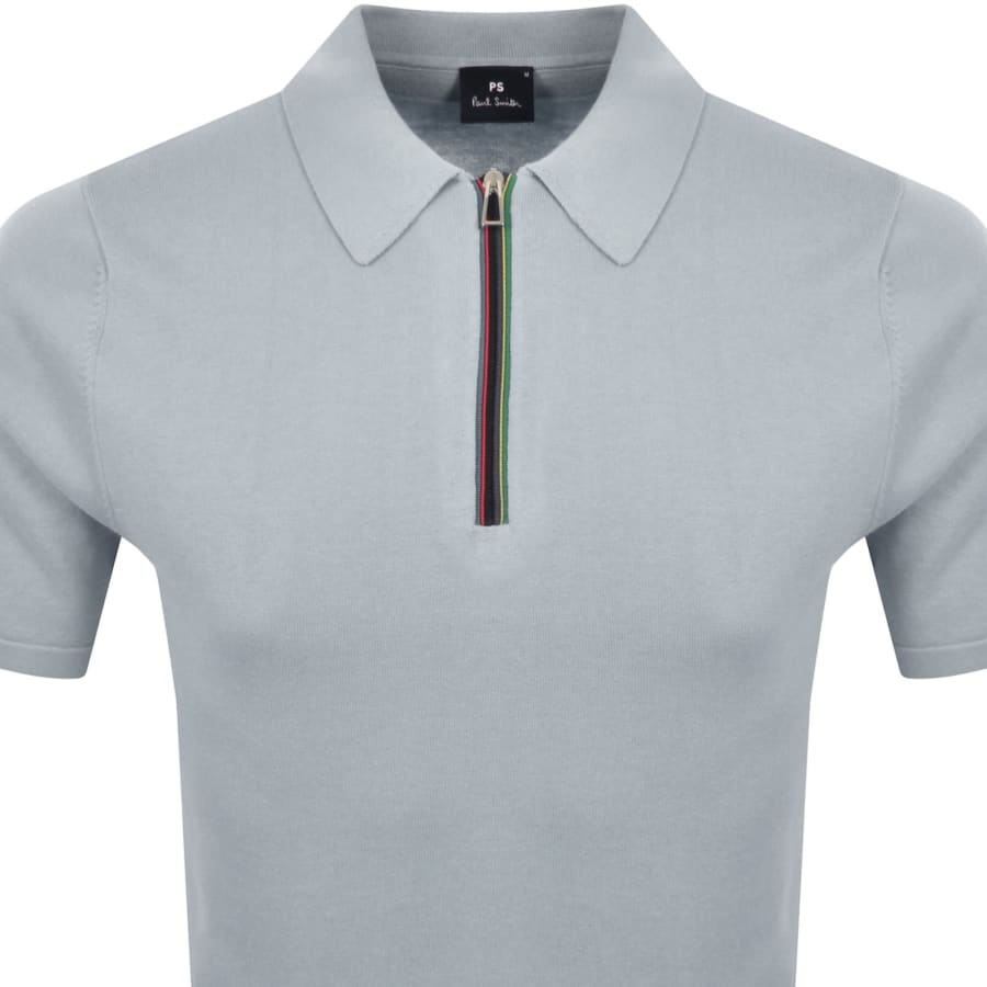 Image number 2 for Paul Smith Half Zip Polo T Shirt Light Blue