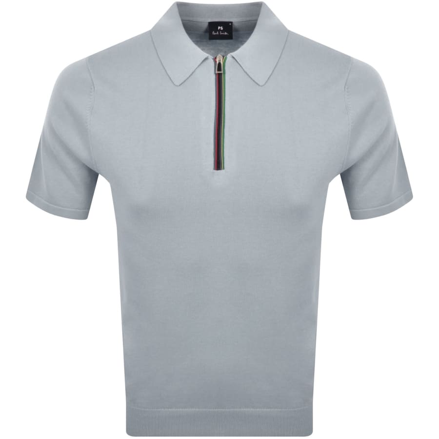Image number 1 for Paul Smith Half Zip Polo T Shirt Light Blue