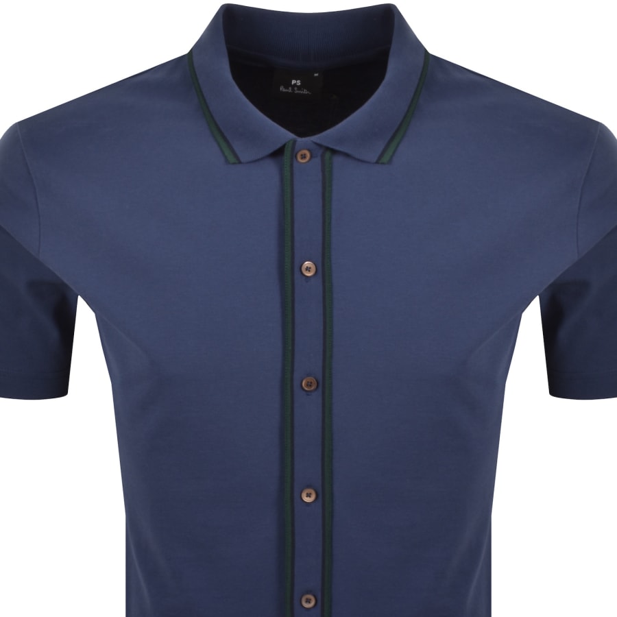 Image number 2 for Paul Smith Button Through Polo T Shirt Blue