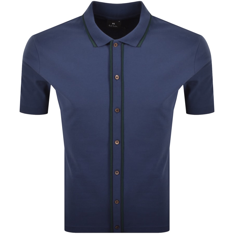 Image number 1 for Paul Smith Button Through Polo T Shirt Blue