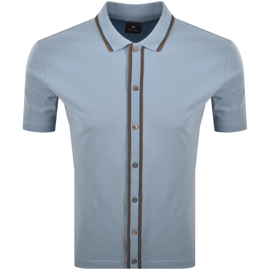Image number 1 for Paul Smith Button Through Polo T Shirt Blue
