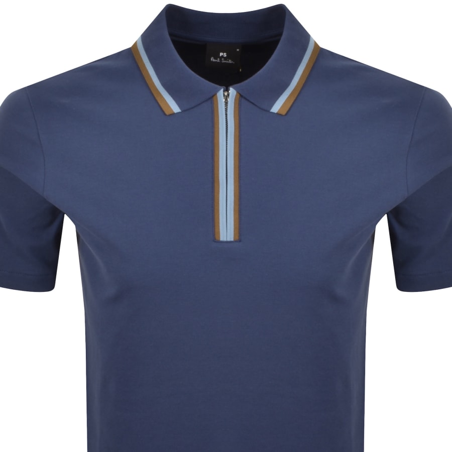 Image number 2 for Paul Smith Regular Fit Zip Polo Blue