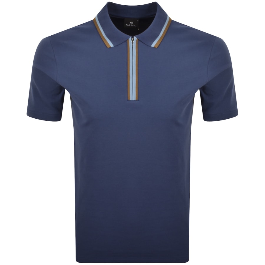 Image number 1 for Paul Smith Regular Fit Zip Polo Blue