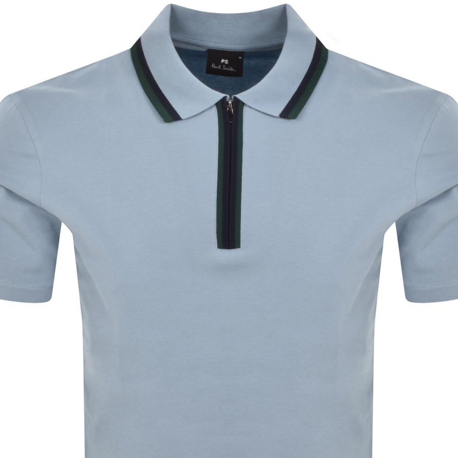 Image number 2 for Paul Smith Regular Fit Zip Polo Light Blue