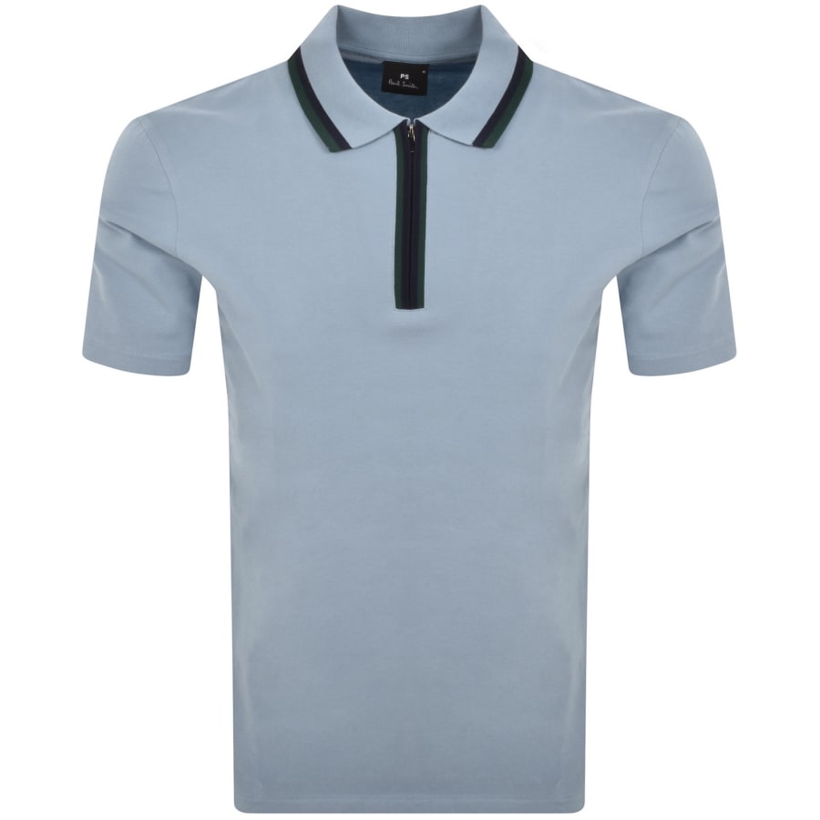 Image number 1 for Paul Smith Regular Fit Zip Polo Light Blue