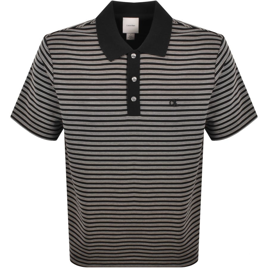 Image number 1 for Calvin Klein Striped Ottoman Polo T Shirt Black