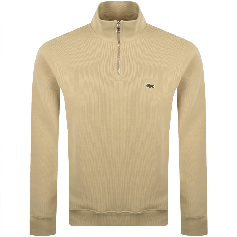 Image number 1 for Lacoste Quarter Zip Knit Sweatshirt Beige