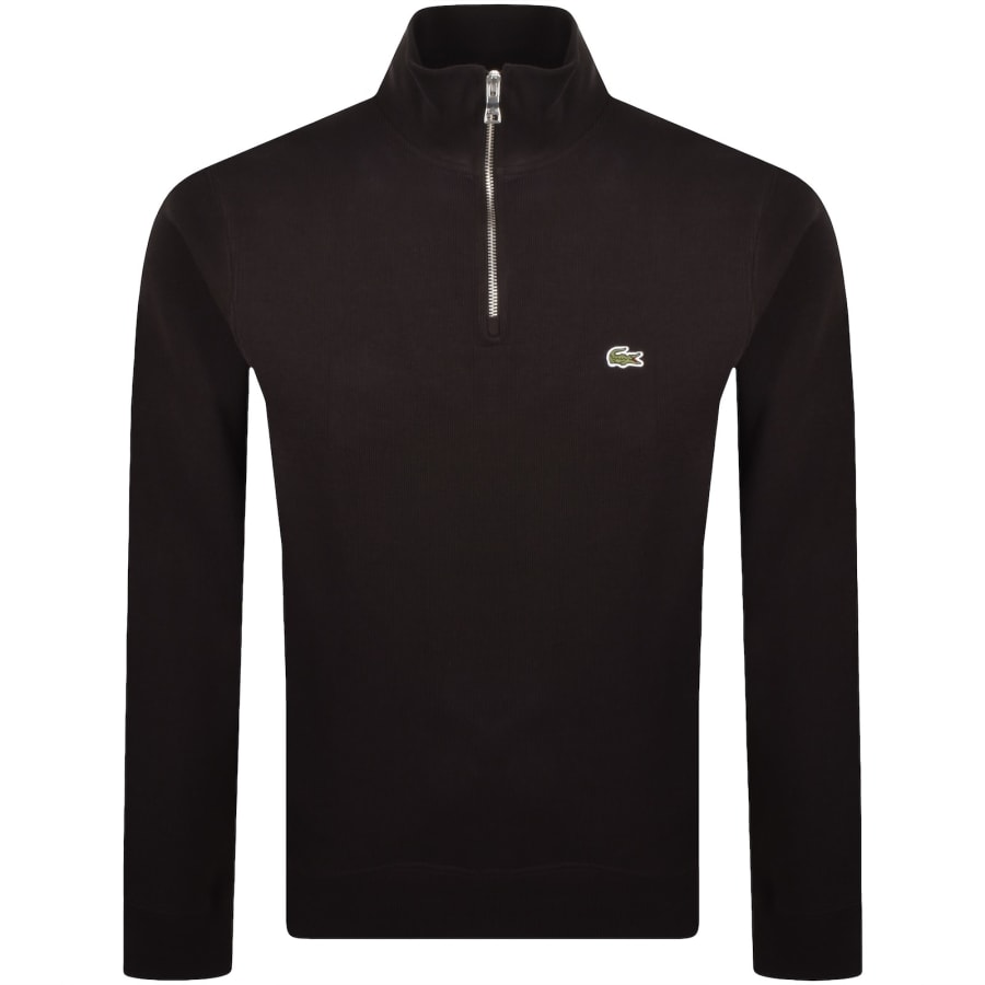 Image number 1 for Lacoste Quarter Zip Knit Sweatshirt Brown